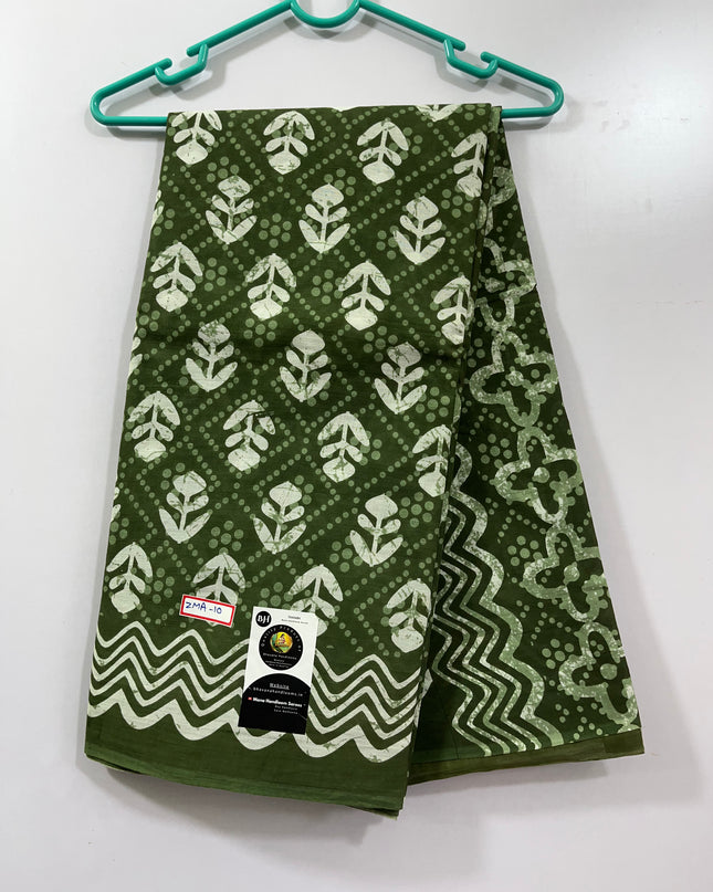 120 Count Mul Mul Cotton Saree with Green Colour