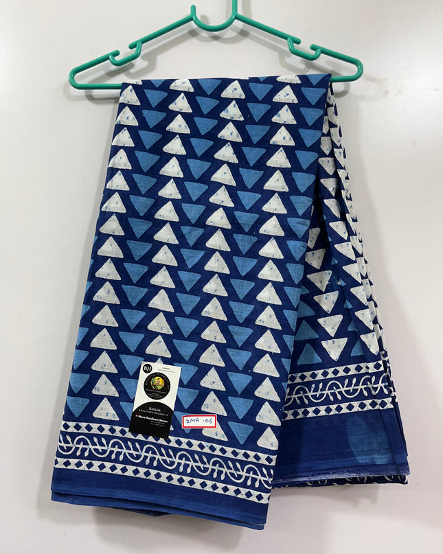 120 Count Mul Mul Cotton Saree with Blue Colour