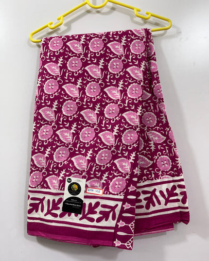 120 Count Mul Mul Cotton Saree with Pink Colour