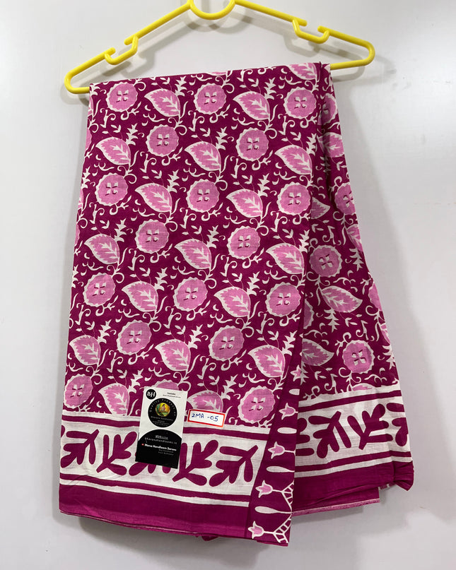 120 Count Mul Mul Cotton Saree with Pink Colour