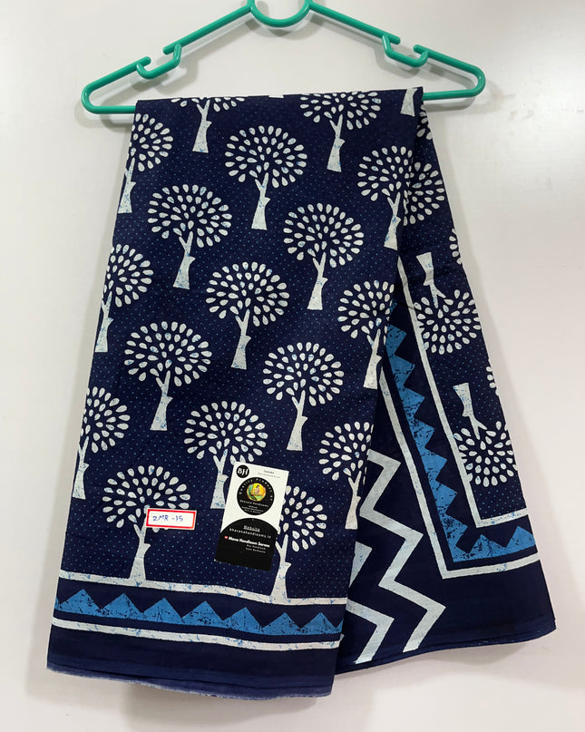 120 Count Mul Mul Cotton Saree with Blue Colour