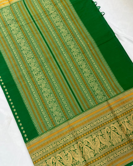 Venkatagiri Handloom Cotton Sarees with Running Blouse & Rich Pallu Green Colour