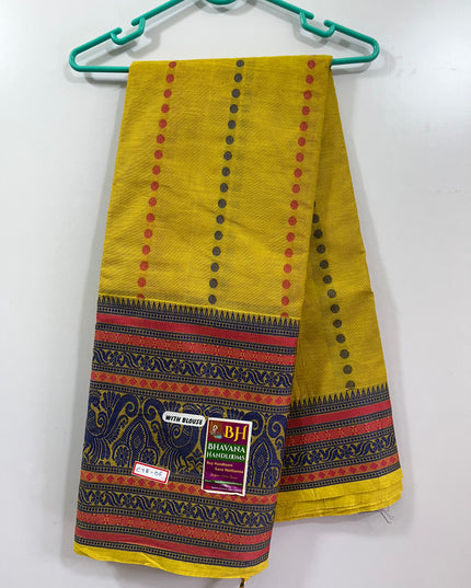 Venkatagiri Handloom Cotton Sarees with Running Blouse & Rich Pallu Sampangi Yellow Colour