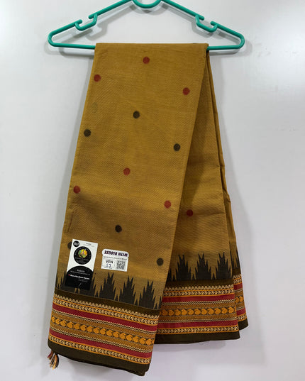 Venkatagiri Handloom Cotton Sarees with Running Blouse & Rich Pallu Dark Smapangi Yellow Colour