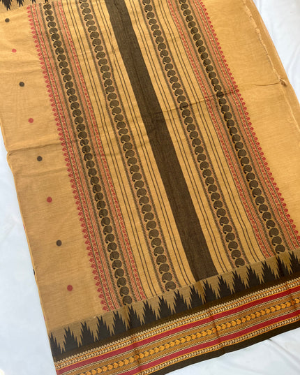 Venkatagiri Handloom Cotton Sarees with Running Blouse & Rich Pallu Dark Smapangi Yellow Colour