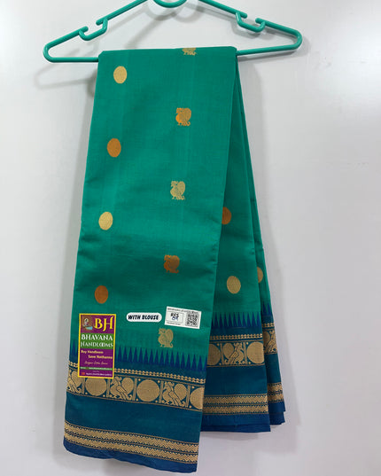 Venkatagiri Handloom Cotton Sarees with Running Blouse & Rich Pallu Sea Green Colour