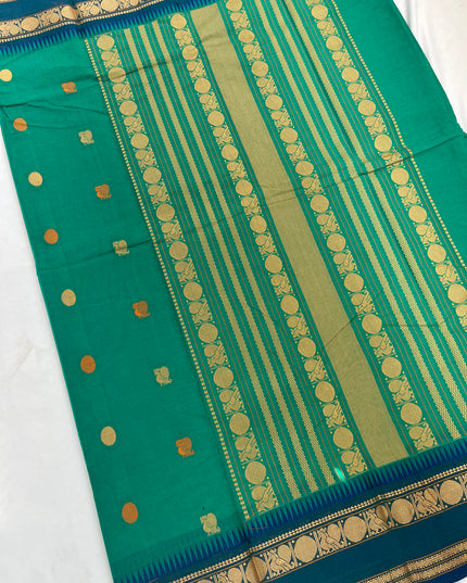 Venkatagiri Handloom Cotton Sarees with Running Blouse & Rich Pallu Sea Green Colour