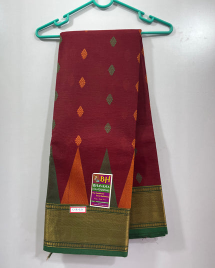 Venkatagiri Handloom Cotton Sarees with Jari Border unning Blouse & Rich Pallu Red  Colour