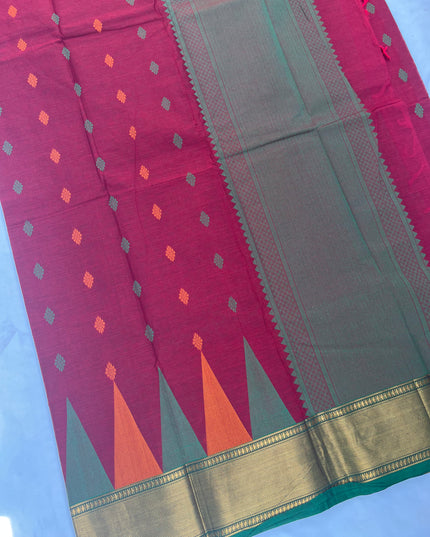 Venkatagiri Handloom Cotton Sarees with Jari Border unning Blouse & Rich Pallu Red  Colour