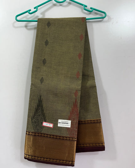 Venkatagiri Handloom Cotton Sarees with Jati Border Running Blouse & Rich Pallu Gray Colour