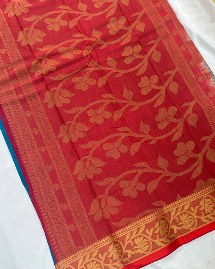 Venkatagiri Handloom Cotton Sarees with Running Blouse & Rich Pallu Rama Blue Colour