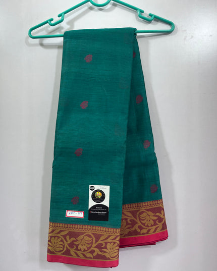 Venkatagiri Handloom Cotton Sarees with Running Blouse & Rich Pallu Emrold Green Colour