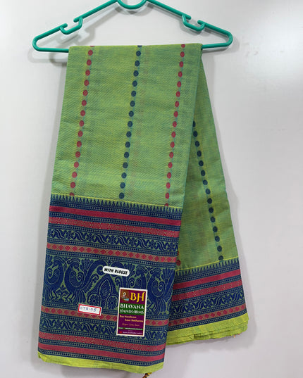Venkatagiri Handloom Cotton Sarees with Running Blouse & Rich Pallu Green Colour