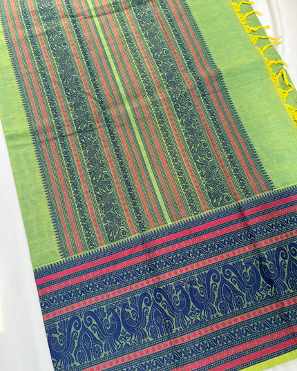 Venkatagiri Handloom Cotton Sarees with Running Blouse & Rich Pallu Green Colour