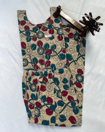 Kalamkari Long Frock with Half white colour Half Lining