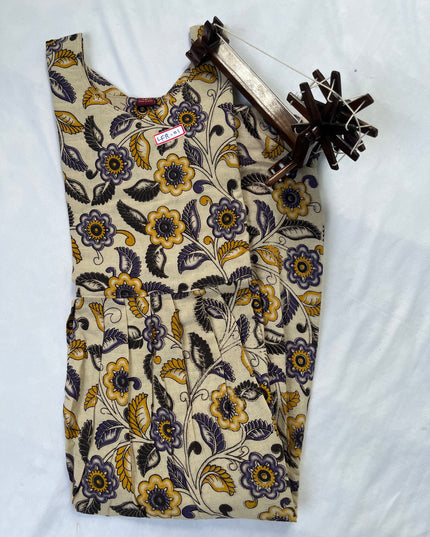 Kalamkari Long Frock with Half white colour Half Lining