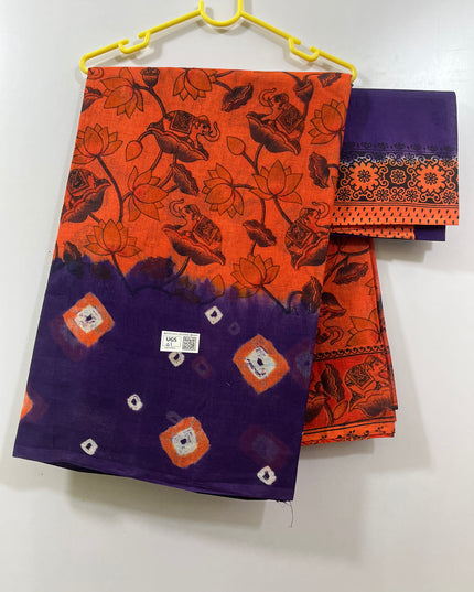 Kota Cotton Saree with Orange Colour