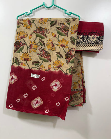 Kota Cotton Saree with Half Brown Colour