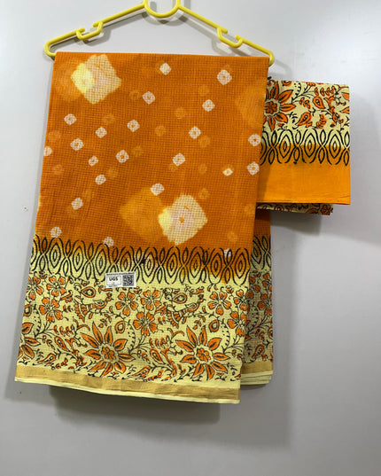 Munga Kota Cotton Saree with Yellow Colour Bandhani Design