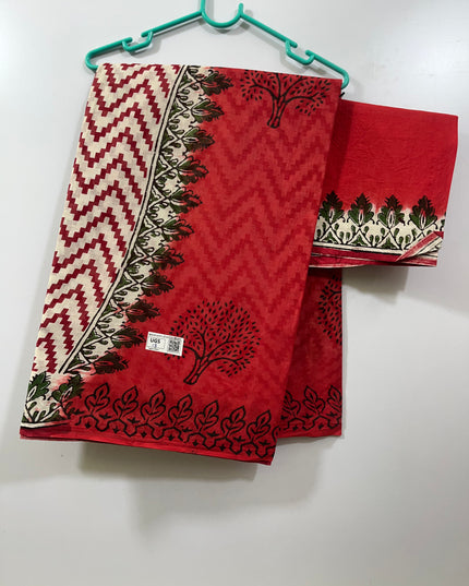 Half & Half Langa Voni Style Cotton Saree with Pink Colour