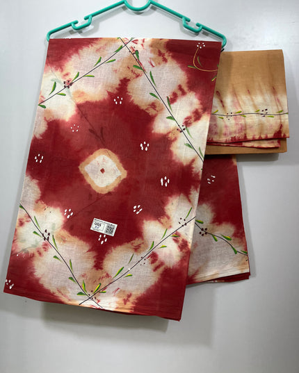 Brush Paint Borderless cotton saree with Dark red colour
