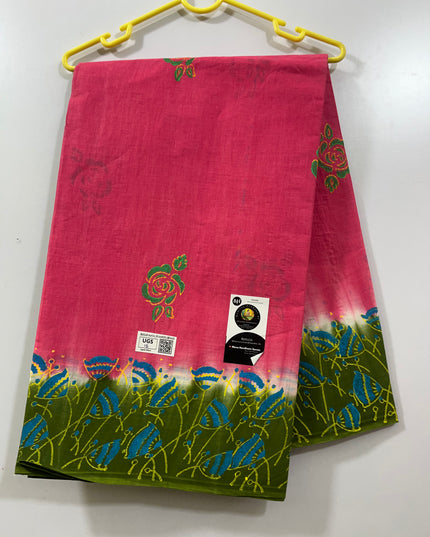 Handblock Print Cotton Saree with Pink colour