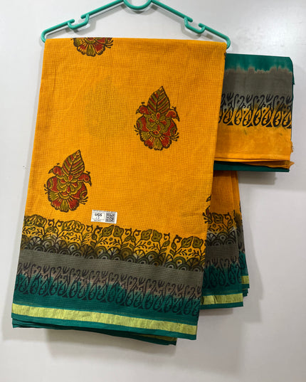 Munga Kota Cotton saree with double border gray and green