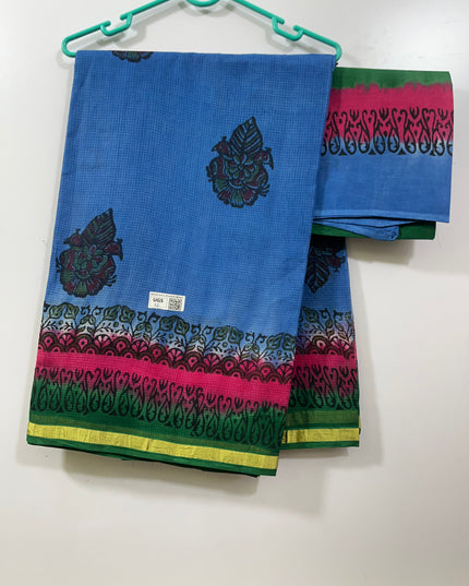 Munga Kota Cotton saree with double border Pink and green