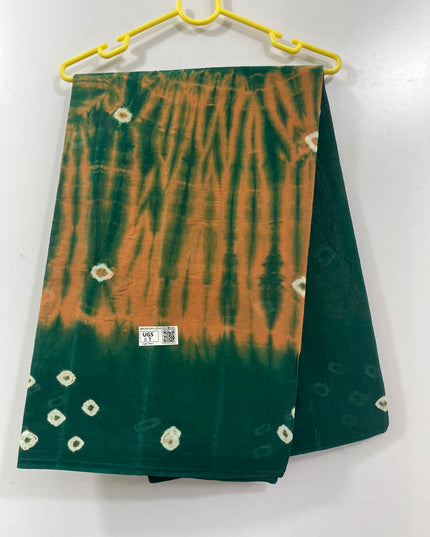 Handblock Printed cotton saree with Green border shibori print
