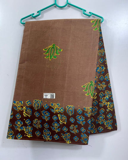 Handblock cotton saree with Brown colour