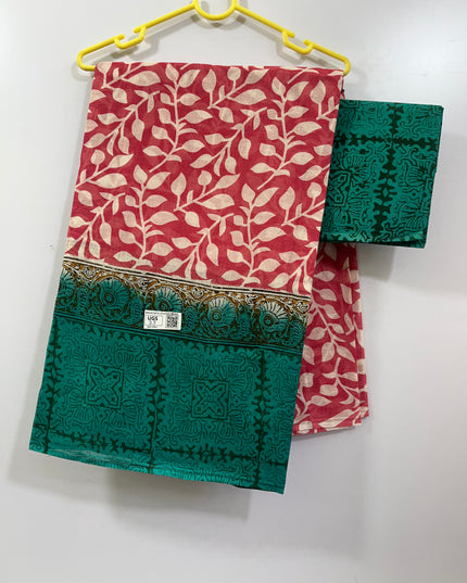 Floral Printed cotton saree with one side border