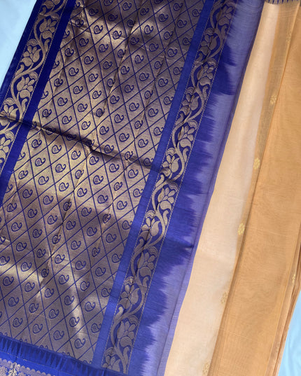Two Side Border Gadwal Handloom Cotton Saree with Orange Colour & Rich Pallu