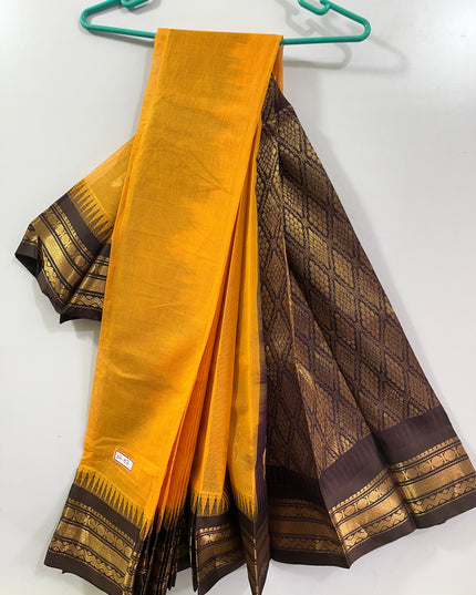 Two Side Border Gadwal Handloom Cotton Saree with Orange Colour & Rich Pallu