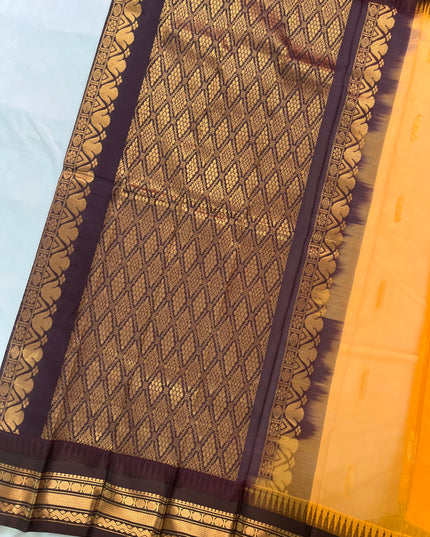 Two Side Border Gadwal Handloom Cotton Saree with Orange Colour & Rich Pallu