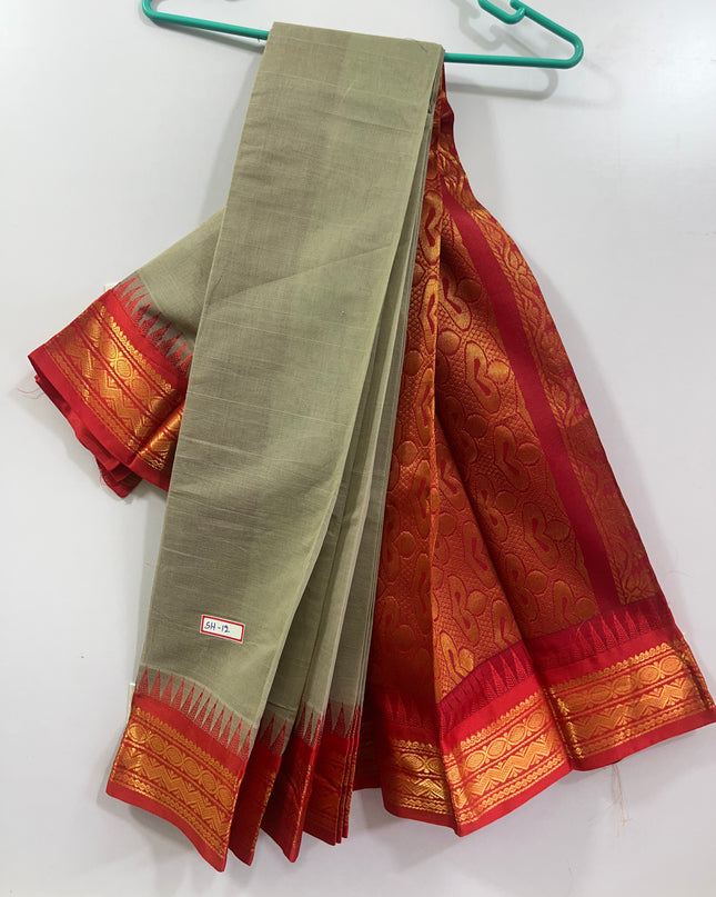 Two Side Border Gadwal Handloom Cotton Saree with Gray Colour & Rich Pallu