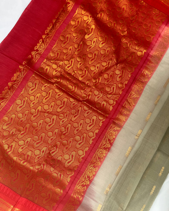 Two Side Border Gadwal Handloom Cotton Saree with Gray Colour & Rich Pallu