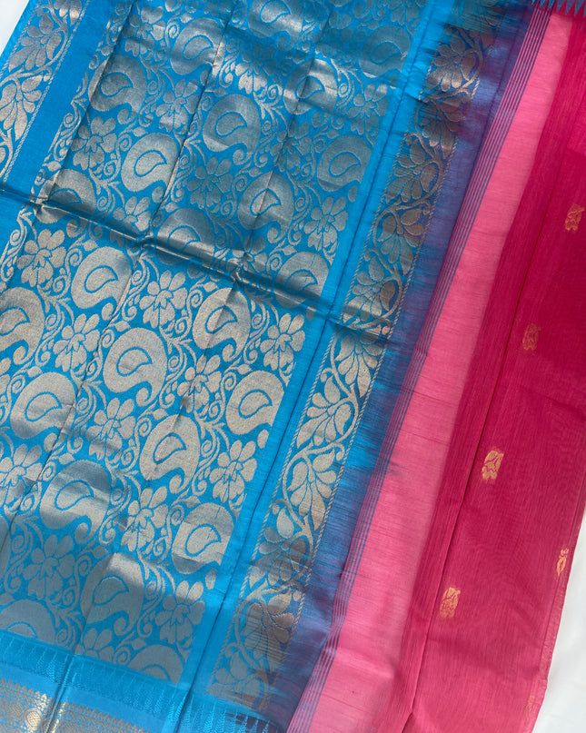Two Side Border Gadwal Handloom Cotton Saree with Pink Colour & Rich Pallu