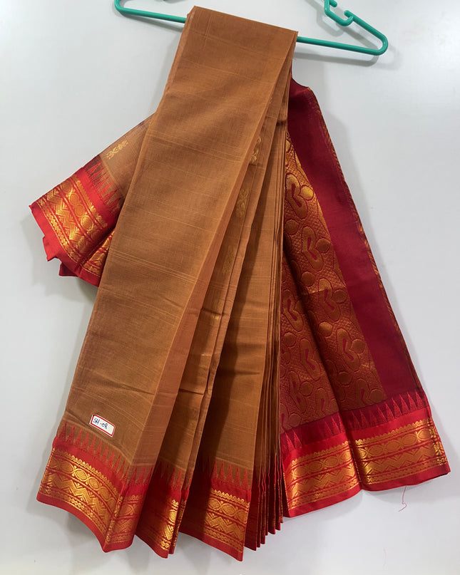 Two Side Border Gadwal Handloom Cotton Saree with Brown Colour & Rich Pallu
