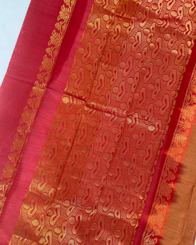 Two Side Border Gadwal Handloom Cotton Saree with Brown Colour & Rich Pallu