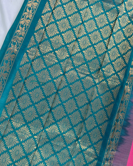 Two Side Border Gadwal Handloom Cotton Saree with Komali Pink Colour & Rich Pallu