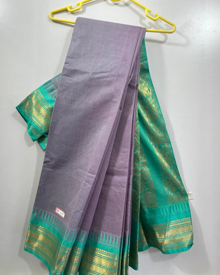 Two Side Border Gadwal Handloom Cotton Saree with Gray Colour & Rich Pallu