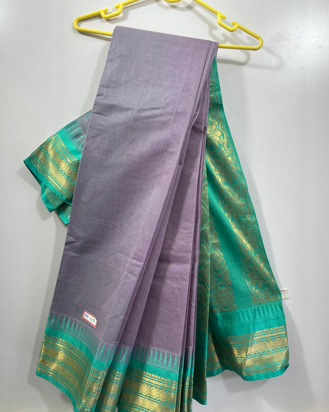 Two Side Border Gadwal Handloom Cotton Saree with Gray Colour & Rich Pallu