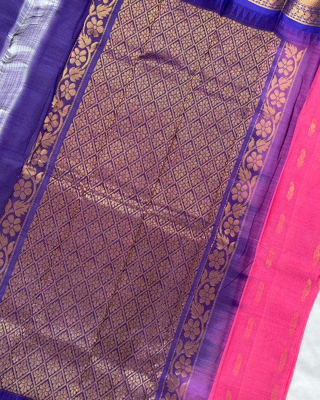 Two Side Border Gadwal Handloom Cotton Saree with Pink Colour & Rich Pallu