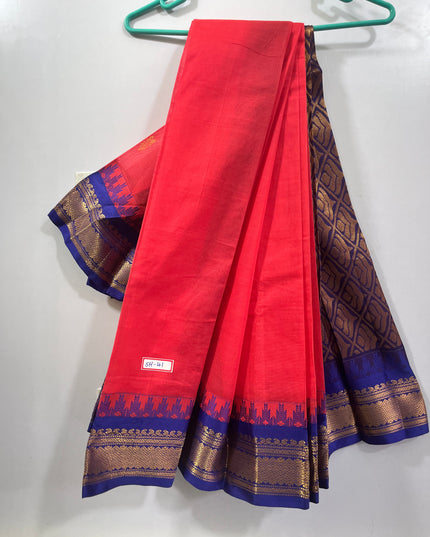 Two Side Border Gadwal Handloom Cotton Saree with Pink Colour & Rich Pallu