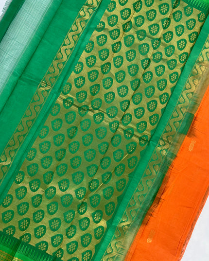 Two Side Border Gadwal Handloom Cotton Saree with Orange Colour & Rich Pallu