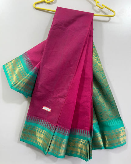 Two Side Border Gadwal Handloom Cotton Saree with Dark Pink Colour & Rich Pallu