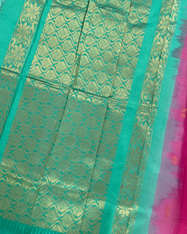 Two Side Border Gadwal Handloom Cotton Saree with Dark Pink Colour & Rich Pallu