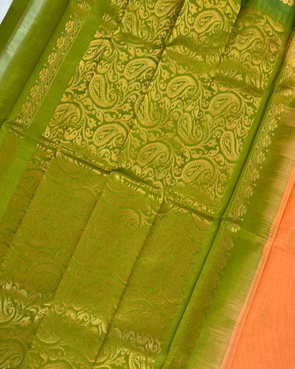Two Side Border Gadwal Handloom Cotton Saree with Orange Colour & Rich Pallu