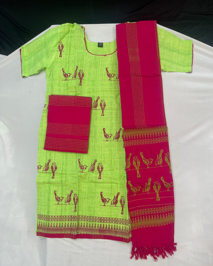 Cotton Readymade Straightcut Kurti Set Parrot Design
