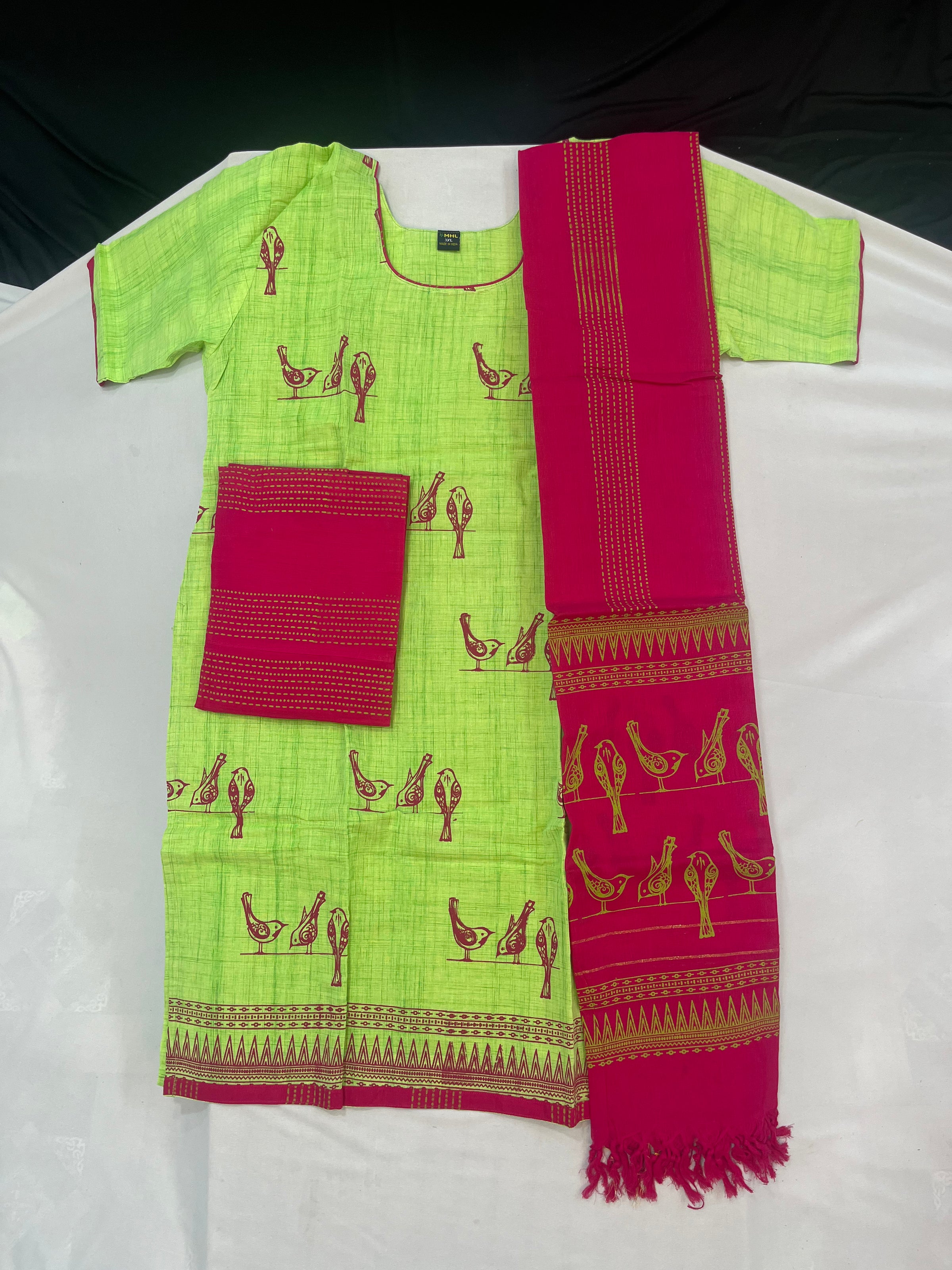 Cotton Readymade Straightcut Kurti Set Parrot Design